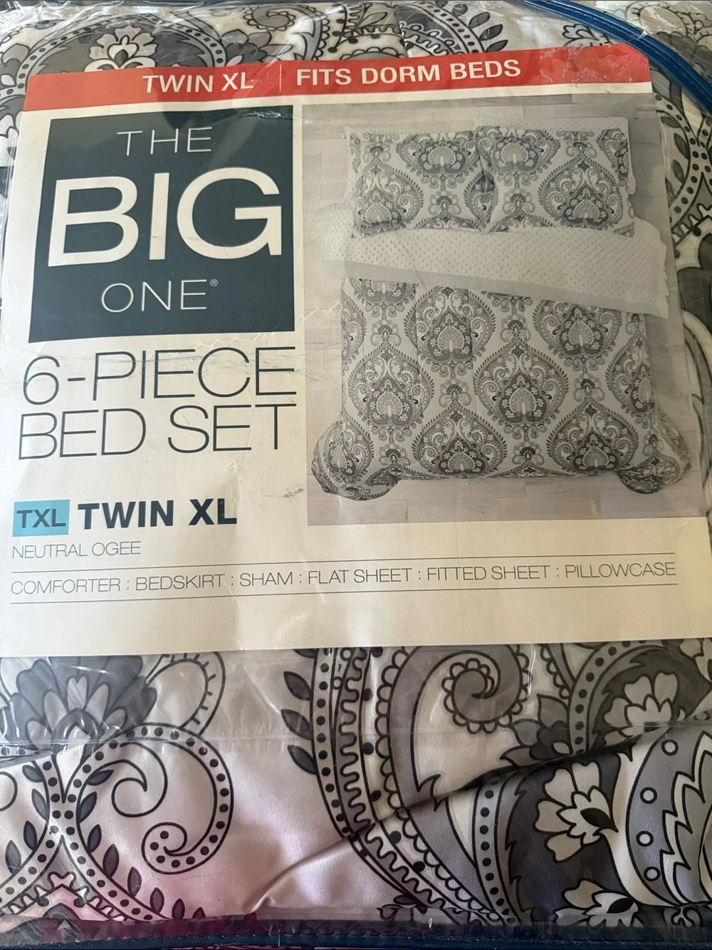 The Big One Twin XL 6-Piece Paisley Duvet Set in Gray and Cream